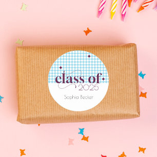 Modern Blue Burgundy Graduation Cap Pattern Classic Round Sticker