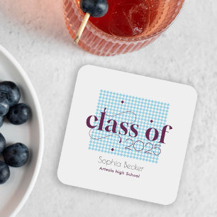  Modern Blue Burgundy Graduation Cap Pattern  Square Paper Coaster