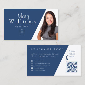 Modern Blue Business Card for Realtors with QR Cod