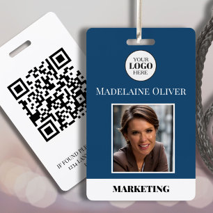 Modern Blue Business Logo Employee Photo ID Badge
