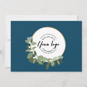 Modern Blue Business Logo Happy Holidays Holiday Card