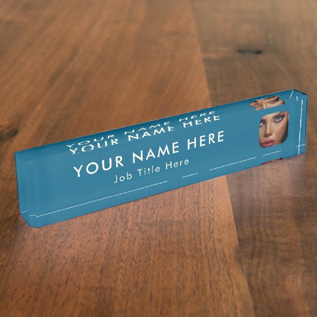 Modern Blue Business Photo Professional Executive Nameplate (Side)