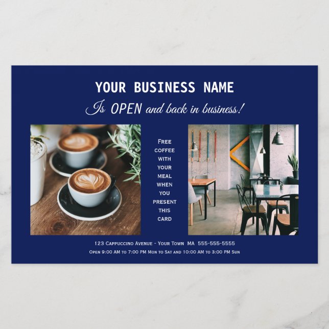 Modern Blue Business Re-Opening Promotional Flyer (Front)