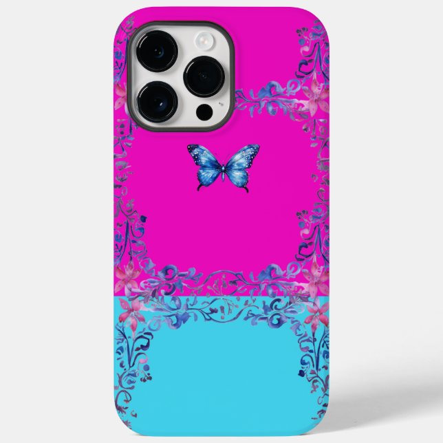 Modern Blue Butterfly Scroll iPhone 14 Pro MaxCase Case-Mate iPhone Case (Back)