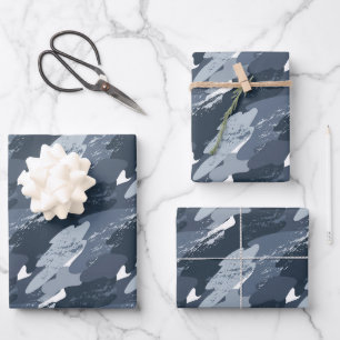 Modern Blue Camouflage Abstract Gift Wrapping Paper Sheet
