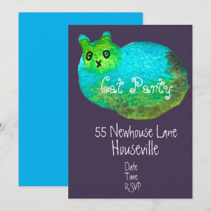 Modern blue cat art cat dinner Party Invitation