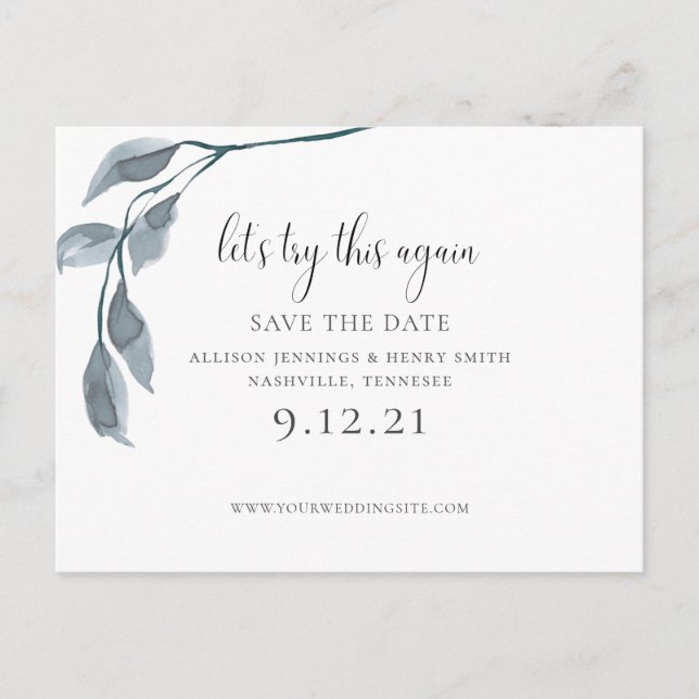 Modern Blue Change the Date Wedding Save the Date Announcement Postcard (Front)