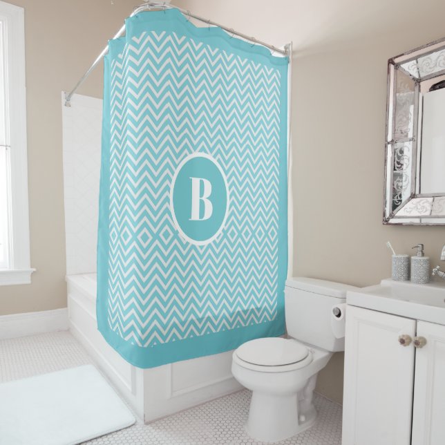 Modern Blue Chevron Monogram Baby Nursery Bath  (In Situ)