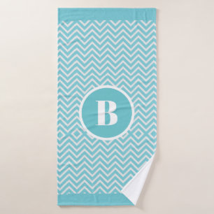 Modern Blue Chevron Monogram Baby Nursery  Bath Towel