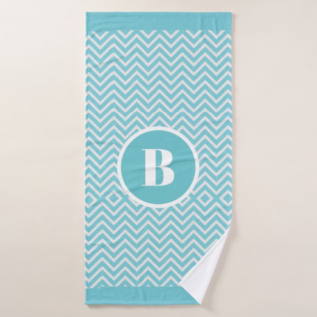 Modern Blue Chevron Monogram Baby Nursery  Bath Towel (Bath Towel)