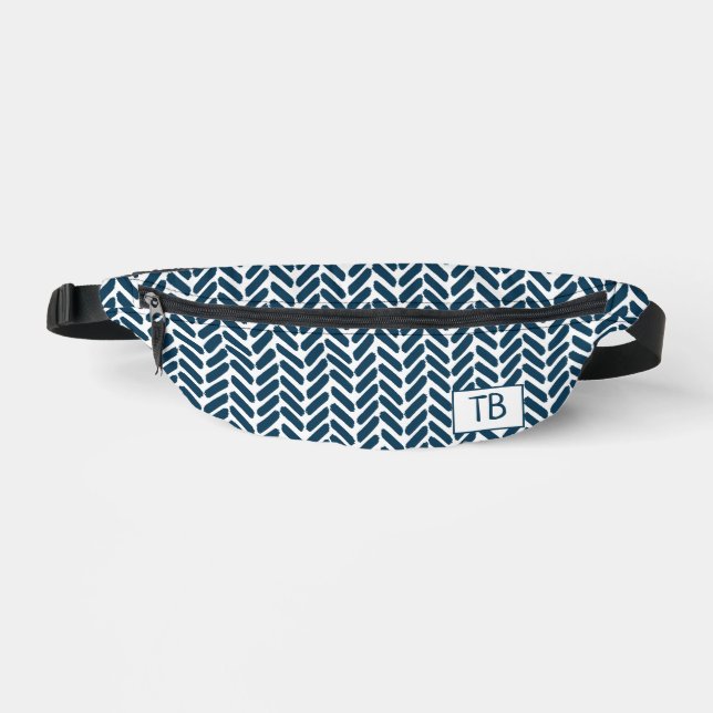 Modern Blue Chevron Monogram Initials Fanny Pack (Front)