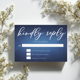 Modern Blue Chic Evening Wedding Kindly Reply RSVP Card
