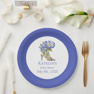 Modern Blue Chinoiserie High-Heel Shoe Paper Plate