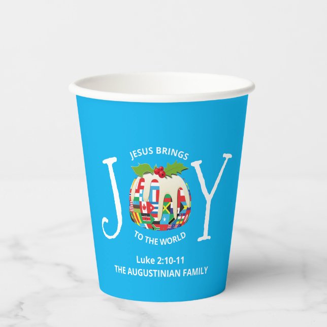 Modern Blue Christmas JOY TO THE WORLD Paper Cups (Front)
