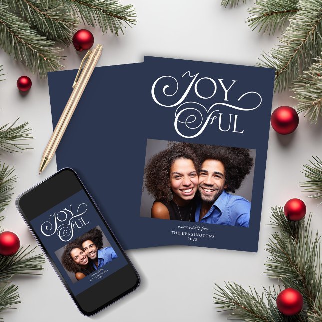 Modern Blue Christmas Joyful Holiday Photo Card (Modern Blue Christmas Joyful Holiday Photo Card)