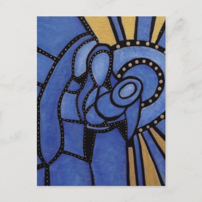 Modern Blue Christmas Nativity Jesus Mary Joseph Holiday Postcard (Front)