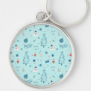 Modern Blue Christmas Pillow – Santa & Snowmen Keychain