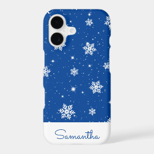 Modern Blue Christmas Snowflake Stars Pattern