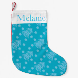 Modern Blue Christmas Tree Pattern Personalised Small Christmas Stocking