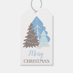  Modern Blue Christmas Trees Holiday Christmas  Gift Tags