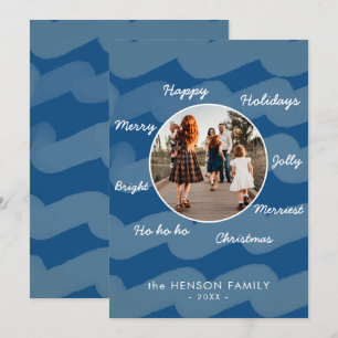 Modern Blue Christmas Wishes Family Photo Holiday Card