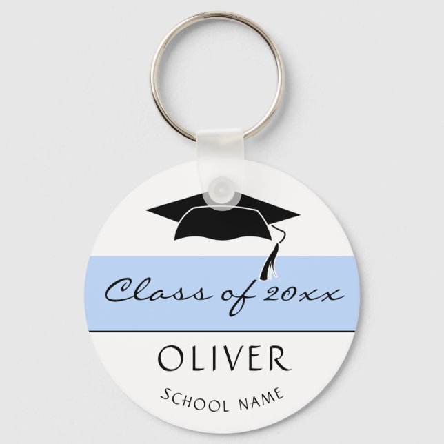 Modern Blue Class of and Graduate Name Graduation Keychain (Front)