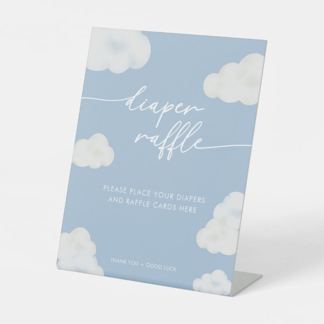 Modern Blue Cloud Baby Shower Diaper Raffle Sign (Front)