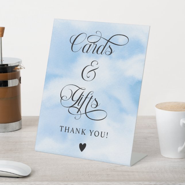 Modern Blue Cloud Nine Baby Shower Cards & Gifts Pedestal Sign (In SItu)