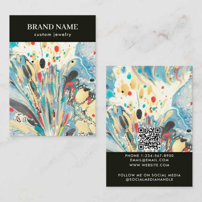 Modern Blue Colorful Marble Jewelry Display Card (Front/Back)