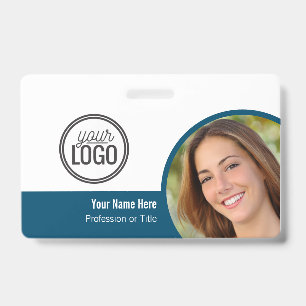 Modern Blue Colour Block Photo Name Tag Badge