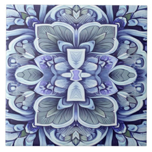 Modern blue colour classic floral pattern tile