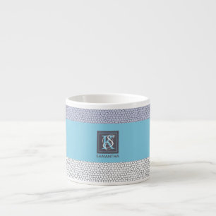 Modern Blue Colour White Mosaic Monogrammed Espresso Cup