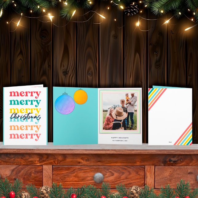 Modern Blue Colourful Merry Christmas One Photo Card (Creator Uploaded)