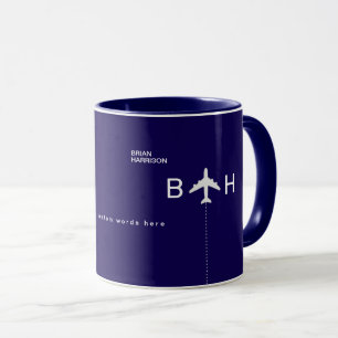 Modern Blue Combo Mug with Airplane Monogram