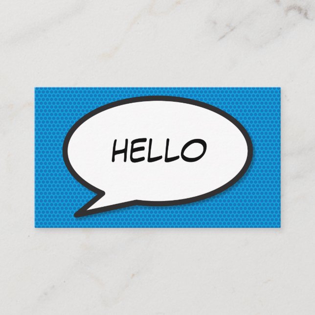 Modern Blue Comic Book Speech Bubble HELLO Business Card (Front)