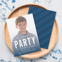 Modern Blue Confetti Any Age Photo Birthday Party