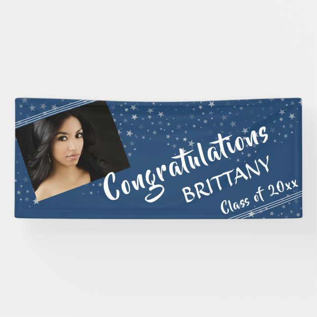 Modern Blue Congratulations Graduate Stars Banner (Horizontal)