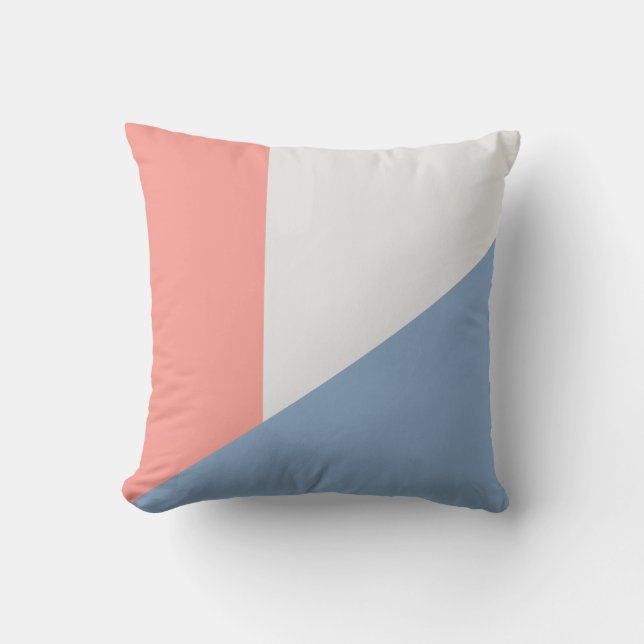 Modern Blue Coral Pink Colour Block Abstract Throw Pillow (Front)