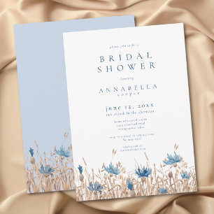 Modern Blue Cornflowers & Wheat Bridal Shower Invitation