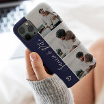 Modern blue couple names 3 photos collage grid iPhone 13 case<br><div class="desc">Modern navy blue heart couples names 4 photos collage grid,  perfect gift for a couple or best friends.</div>