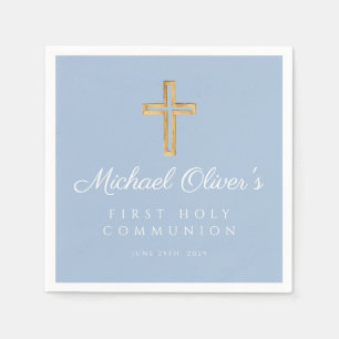 Modern Blue Cross Boy First Communion  Napkin