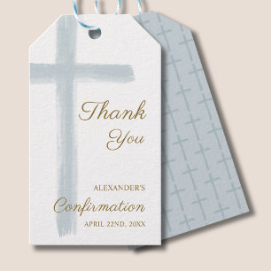 Modern Blue Cross Confirmation Thank You Gift Tags