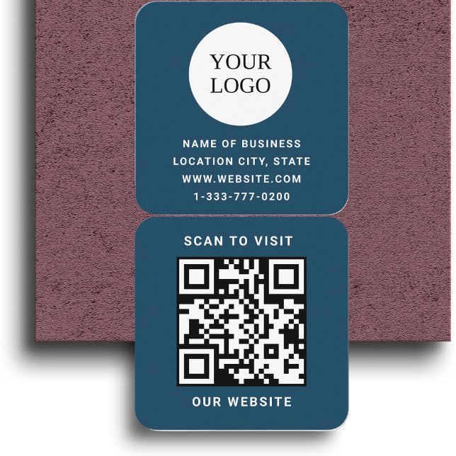 Modern Blue Custom Logo and QR Code Square Business Card (Creator Uploaded)
