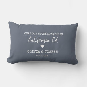 Modern Blue Custom Our Love Story  Valentine's Day Lumbar Pillow
