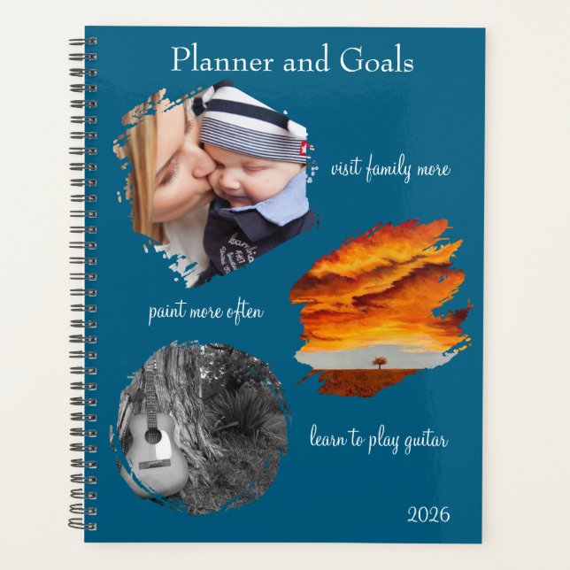 Modern Blue Custom Photo Collage Planner Goals (Front)
