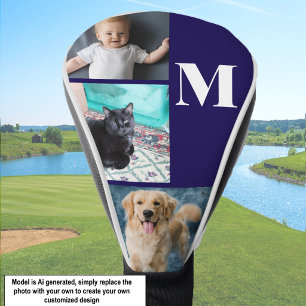 Modern Blue Custom Photo Template Monogram Golf Head Cover