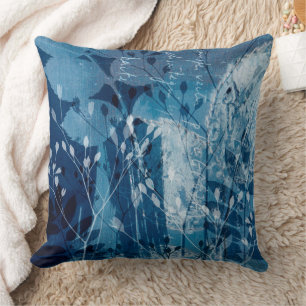 Modern Blue Cyanotype Botancial Foliage  Throw Pillow