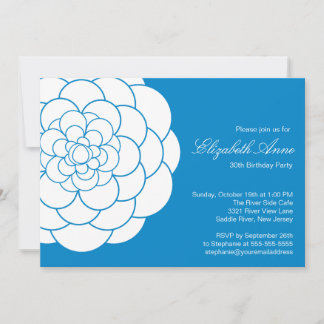 Modern Blue Dahlia Bloom Birthday Party Invitation