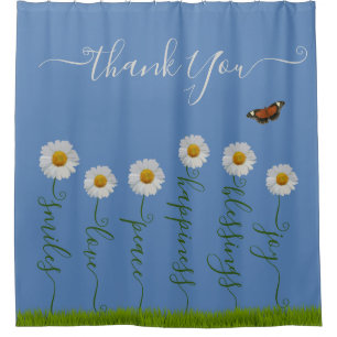 Modern Blue Daisy Floral Thank You Typography