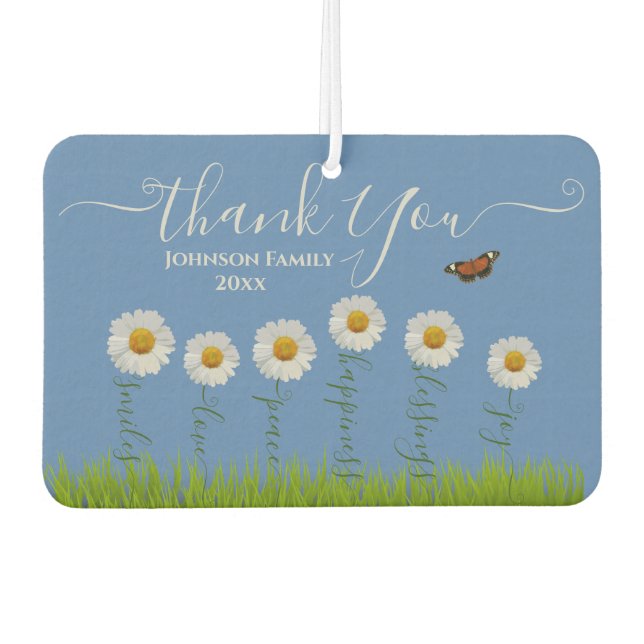 Modern Blue Daisy Floral Thank You Typography  Air Freshener (Front)